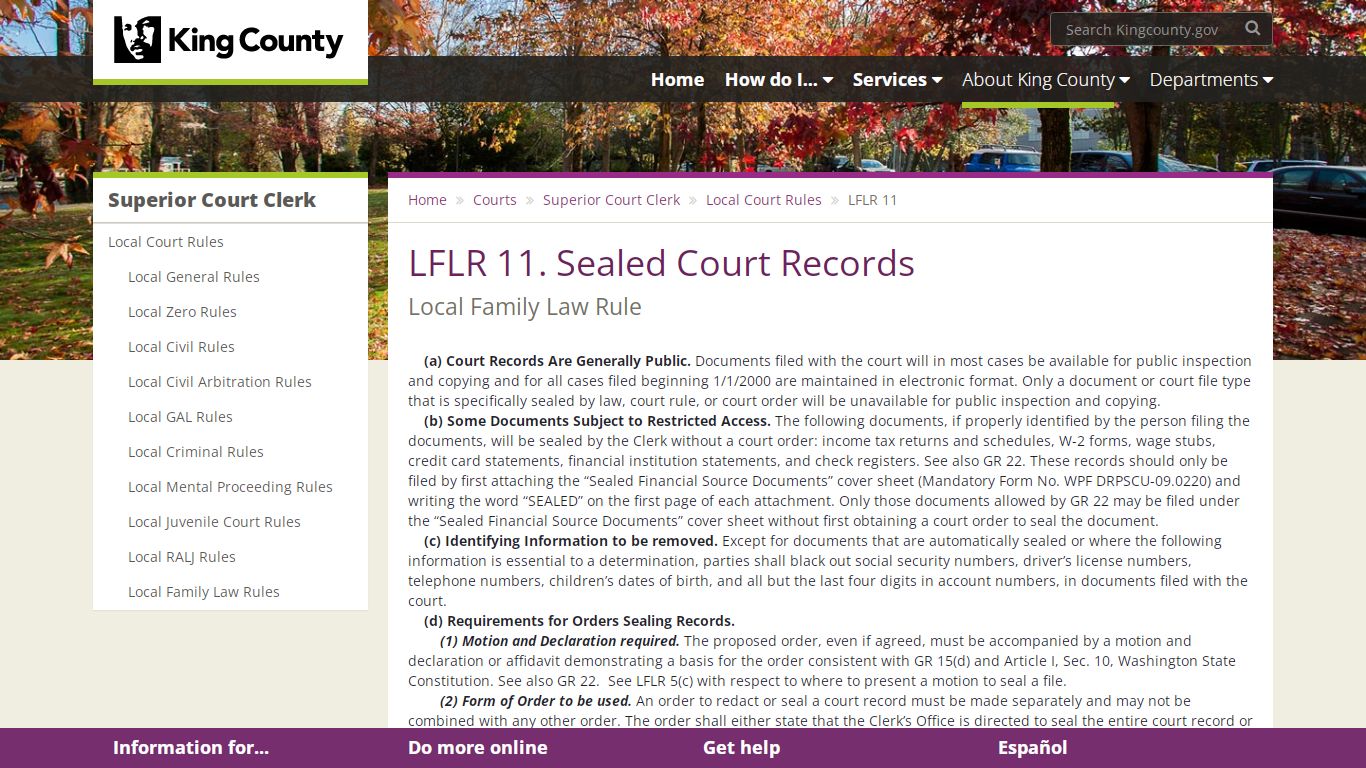 LFLR 11. Sealed Court Records - King County